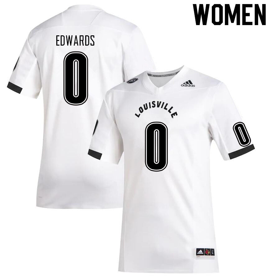Women #0 Derrick Edwards Louisville Cardinals College Football Jerseys Sale-White - Click Image to Close